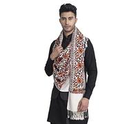 Zamour Men's Indian Embroidery Traditional Stole Shawl Lohi Wrap for Prayer Meditation (White)