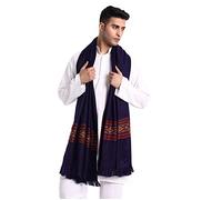 Zamour Oversized Indian Prayer Shawl Wrap Blanket, Men in Meditation Yoga, Original Himalayan Striped Warm Woollen Kullu Shawl for Winters (Navy Blue)