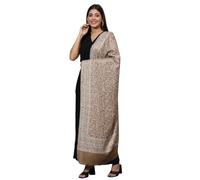 Zamour Women Kani Kashmiri Jacquard Weave Large Scarf Woven Stole Meditation Ethnic Traditional Wrap in Soft Material 28x80 inches (Beige)