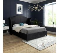 Zampa Curved Top Curved Winged Upholstered Soft Velvet Black Bed Frame