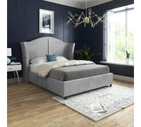 Zampa Curved Top Curved Winged Upholstered Soft Velvet Grey Bed Frame