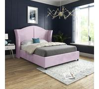 Zampa Curved Top Curved Winged Upholstered Soft Velvet Pink Bed Frame