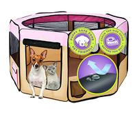 Zampa Puppy Pop Up Portable Playpen for Dog and Cat, Foldable | Indoor/Outdoor Kitten Pen & Travel Pet Carrier + Carrying Case (Pink, Extra Small (29"x29"x17"))