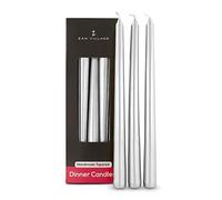 Zan Village Candle Company Taper Dinner Candles, 10 Pack, Long-Lasting 7-Hour Burn Time, Classic Long Venetian Style, Unscented, Dripless Candling, Made in The UK - Silver