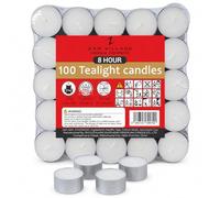 Zan Village Tea Light Candles 8 Hour Burn, 100 Pack Unscented White Tealights, Long Burning Tea Lights, 23g Wax, Cotton Wick, Aluminium Cup, for Dinner Tables, Events & Home Decor