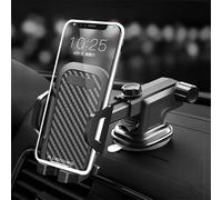 Zanbeel Car Phone Holder Dual Mount for Dashboard, Windscreen Air Vent 360° Rotation, Full Protection, One-Hand Operation, Long arm one button Release
