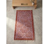 Zanbeel Hand-Woven Wool Rug, Terracotta Rust and Lavender Mist, Geometric Pattern, Reversible, with Tassels, (60 x 90 cm)