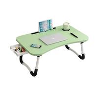 Zanbeel Portable Folding Laptop Desk with Drawer & Cup Holder - Adjustable MDF Wooden Bed Table, Foldable Computer Desk for Home Office, Study & Bedroom (60x40x28 cm) (Green)