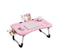 Zanbeel Portable Folding Laptop Desk with Drawer & Cup Holder - Adjustable MDF Wooden Bed Table, Foldable Computer Desk for Home Office, Study & Bedroom (60x40x28 cm) (Pink)