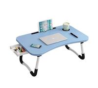 Zanbeel Portable Folding Laptop Desk with Drawer & Cup Holder - Adjustable MDF Wooden Bed Table, Foldable Computer Desk for Home Office, Study & Bedroom (60x40x28 cm) (Blue)