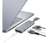 ZanBix USB C Hub, USB C Adapter, 7 in 2 USB-C Hub for MacBook with Thunderbolt 4, 4K HDMI, Type C, 2 USB A, SD/TF Card Reader, Compatible with MacBook Pro 2016-2024, MacBook Air 2018-2025 (Silver)