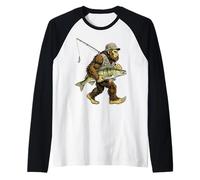 Zander Bigfoot Fisherman River Fishing Sasquatch Raglan Baseball Tee