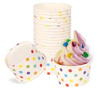 zandfelo 50 Pcs 9 oz Ice Cream Cups, Disposable Ice Cream Cups,Frozen Dessert Yogurt Cups, Paper Sundae Cups, Disposable Paper Dessert Bowls, Rainbow Polka Dots Party Supplies