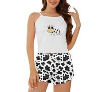 Zando 2 Piece Womens Nightwear, Cute Short Pajamas For Women UK, Ladies Pyjamas, Cartoon Print Sexy Top And Shorts Pj Set, Cow, S