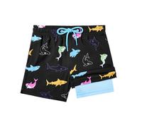 Zando Boys Swim Shorts 2 in 1 Kids Swimming Trunks with Compression Liner Anti-Chafe Black Shark 8-9 Years Quick-Dry Funny Printed Beach Board Shorts Stretchy Bathing Suit Summer Holiday Surf