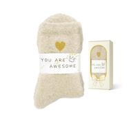 Zando Fluffy Socks Women You Are Awesome Cosy Gift Box | 98% Polyester fluffy socks in a "YOU ARE AWESOME" window gift box. Ultra-soft, machine washable, perfect cosy gift for her.