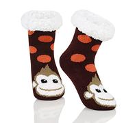 Zando Funny Personalised Slipper Socks - Kids Slouch Socks for Girls & Boys, Ages 5-8 - Christmas & Halloween Smiling Monkey Socks