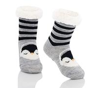 Zando Funny Personalised Slipper Socks - Kids Slouch Socks, Girls & Boys, Christmas & Halloween - Black Penguin, 5-8 Years