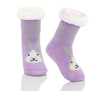 Zando Funny Slipper Socks - Personalised Kids Slouch Socks - Christmas, Halloween - Purple Rabbit 5-8Years