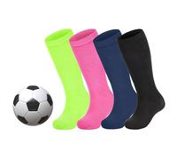 Zando Kids Football Socks, Unisex Athletic Sock, Boys Girls Stripes Stockings, Sports Socks For Outdoor Activities 2025, Black/Navy/Fluorescent Green/Rose, 4-6 Years