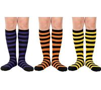 Zando Knee High Socks, Unisex Cotton Striped Socks, Big Kids Sports Sock, Football Baseball Stockings For Boys Girls 2025, 3 Pairs Athletic Sock, Black Yellow/Purple/Orange Stripes, 12-14 Years