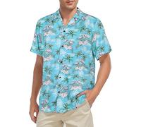 Zando Mens Hawaiian Shirts Short Sleeve Vintage 70s 80s Shiteshirts Funny Summer Casual Button Down Beach Holiday Tops, Blue with Flamingos, 2XL