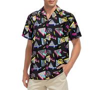 Zando Mens Hawaiian Shirts Short Sleeve Vintage 70s 80s Shiteshirts Funny Summer Casual Button Down Beach Holiday Tops, Geometric Triangles, 2XL