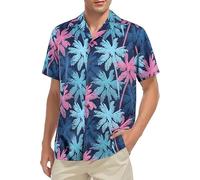 Zando Mens Hawaiian Shirts Short Sleeve Vintage 70s 80s Shiteshirts Funny Summer Casual Button Down Beach Holiday Tops, Powder Blue Coconut, 2XL