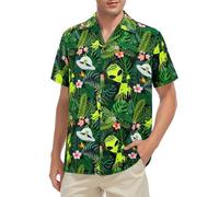 Zando Mens Hawaiian Shirts Short Sleeve Vintage 70s 80s Shiteshirts Funny Summer Casual Button Down Beach Holiday Tops, Green-Leaf Alien, M