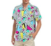 Zando Mens Hawaiian Shirts Short Sleeve Vintage 70s 80s Shiteshirts Funny Summer Casual Button Down Beach Holiday Tops, Light Green Jigsaw, M