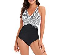 Zando Swimming Costume Women for Beach Summer, One Piece Tummy Control Swimwear, Modest V Neck Swimsuits for Women UK 2025, White, 16-18