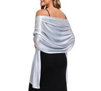 Zando Wedding Bridal Bridesmaids Satin Chiffon Shawls and Wraps for Evening Dresses, Lightweight Semi-Sheer Scarf Cover Up Pashmina for Formal Party Guest, Silver