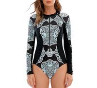 Zando Womens Long Sleeve Swimming Costume UPF 50+ Zip Up Rash Guard Swimsuit One Piece Floral Surf Bathing Suit for Beach Pool Holiday, Minority, XL
