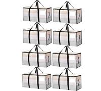 Zandrix Extra Large Moving Boxes Bags, 93L Heavy Duty Cloths Storage Bags with Backpack Straps, Waterproof Foldable Storage Totes Bins for College Dorm, Christmas Decorations Travelling-8 Pack, Clear