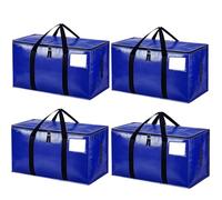 Zandrix Extra Large Moving Boxes Bags, 93L Heavy Duty Cloths Storage Bags with Backpack Straps, Waterproof Foldable Storage Totes Bins for College Dorm, Christmas Decorations Travelling-4 Pack, Blue