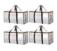 Zandrix Extra Large Moving Boxes Bags, 93L Heavy Duty Cloths Storage Bags with Backpack Straps, Waterproof Foldable Storage Totes Bins for College Dorm, Christmas Decorations Travelling-4 Pack, Clear