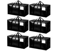 Zandrix Extra Large Moving Boxes Bags, 93L Heavy Duty Cloths Storage Bags with Backpack Straps, Waterproof Foldable Storage Totes Bins for College Dorm, Christmas Decorations Travelling-6 Pack, Black