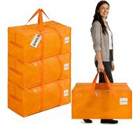 Zandrix Large Moving Boxes Bags, 90L Duty Cloths Storage Bags with Backpack Straps, Waterproof Foldable Reusable Packing Bags for Home, College Dorm, Christmas Decor, 4 Pack, Coral Orange