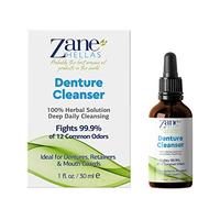 Zane Hellas Denture Cleaner. Oregano Oil Power. Ideal for Dentures, Retainers, Braces, Mouth Guards. Helps Remove Plaque, Tartar, Stains and Bad Odor. 100% Herbal Solution. 1 fl.oz.-30ml.