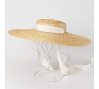 ZANGAO Wide Brim Boater Hat 19cm 15cm 10cm Brim Straw Hat Flat Women Summer Hat White Black Ribbon Tie Sun Hat Beach Cap (Color : Primary white band, Size : 10cm Brim)