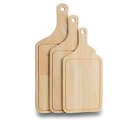 Zangco Bamboo Wooden Chopping Board Set - 3-Piece - Durable Boards for Meat, Vegetables, Cheese & Bread - Paddle Handles with Hooks - Protects Worktops