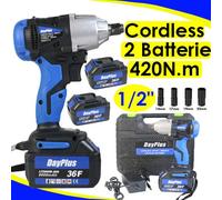 ZanGe Cordless Impact Wrench 2x6.0A Li-ion Battery 1/2" Impact Drive 420N.m Ratchet Rattle Nut Gun 18V LED Light 2 Speed w/ 4 Socket Tool Case Fast Charger