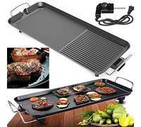 ZanGe L Teppanyaki Indoor Table Top Grill with Adjustable Temp, Double Zone Bakeware, Non-stick Surface, 48x27x8cm
