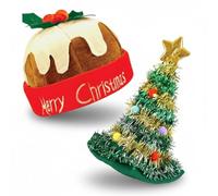 ZANGOC 2 Pack Christmas Hats - Deluxe Novelty Christmas Pudding Hat & Christmas Tree Hat with Tinsel and Gold Star Topper 43cm | Fancy Dress For Adults, Elf Costume, Xmas Dress Accessories, Party Hats