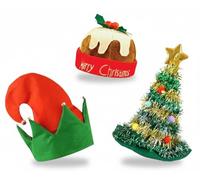 ZANGOC 3 Pack Exclusive Christmas Hats - Elf Hats with Bell Rings - Christmas Tree Hat with Tinsel and Gold Star Topper 43cm - Deluxe Warm Pudding Hat | Fancy Dress For Adults, Elf Costume,