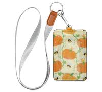 Zanies Crown Pumpkin Orange Bees Leather id Badge Holder for Women with Lanyard and 3-Card Capacity id Card Holders for Office School IDs,Hotel Key Cards, Pass Cards
