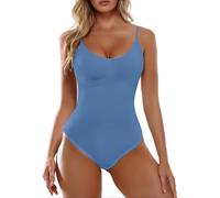 Zanisouta Body Shaper Women's Breathable Tummy Control Elegant Shapewear Figure Shaping Bodice Body Strong Shaping Waist Cincher Bodysuit Sculpting Adjustable Shoulder Strap Thong, O Blue, L