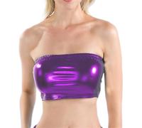 Zanisouta Bustier Women's Leather Bra Tube Top Shiny Crop Bandeau Faux Leather Carnival Costume Strapless Ruched Festival Party Sexy Outfit Metallic Dance Raves Tank Top