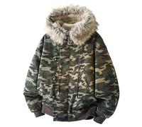 Zanisouta Fleece Jacket Men's Camouflage Sweat Jacket Warm Winter Jacket Vintage Transition Jacket Quilted Bomber Jacket Camo Pattern Outdoor Jacket with Pockets Zip Hooded Jacket, O camouflage colour