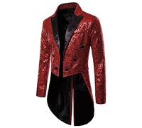 Zanisouta Glitter Tailcoat Men's Sequin Jacket Wedding Jacket Party Blazer Tuxedo Coat Suit Jacket 80s Outfit Medieval Clothing Halloween Costume Carnival Nightclub Wear, O Red, XXL